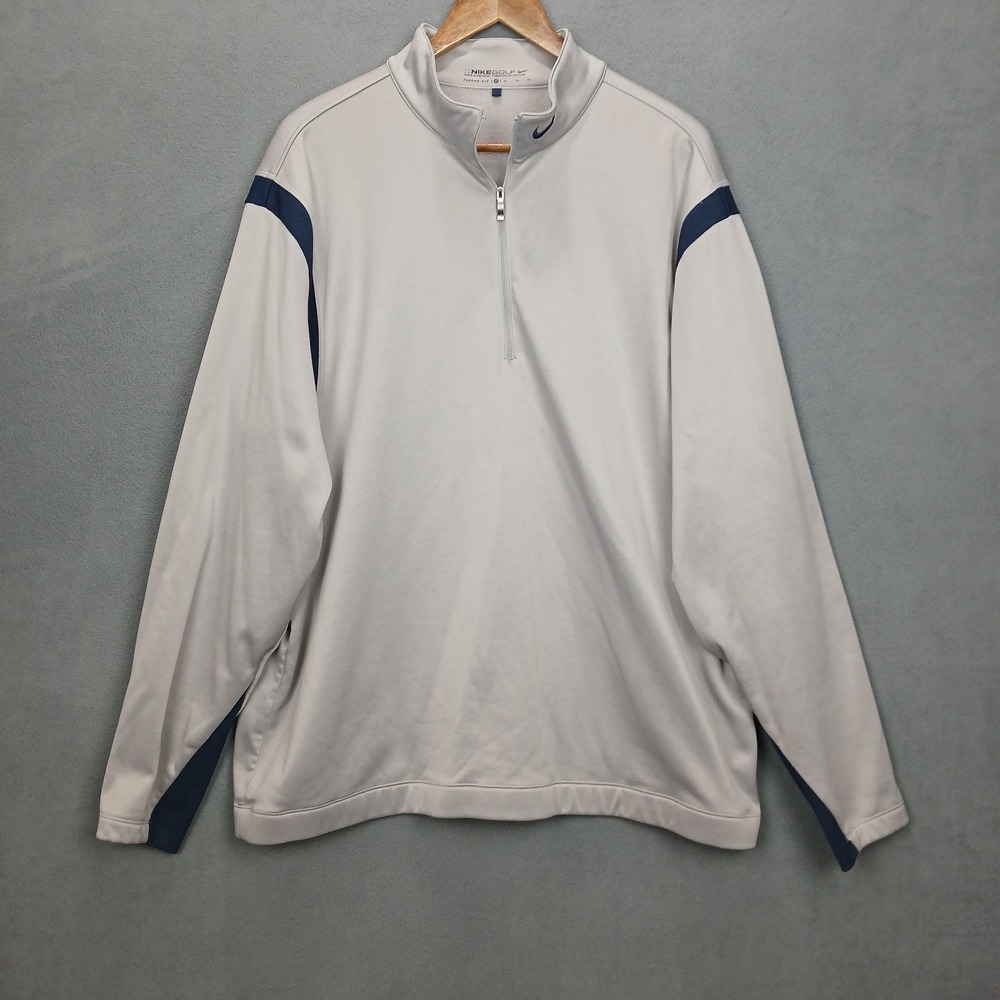Nike Therma Fit Golf Jacket Mens XL Light Gray Stretch Fleece Lined Quarter Zip